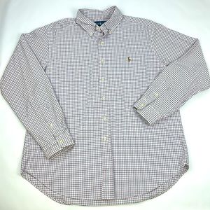 Ralph Lauren Classic Fit Button Down Shirt. Size XL.  Navy Blue, Pink & White